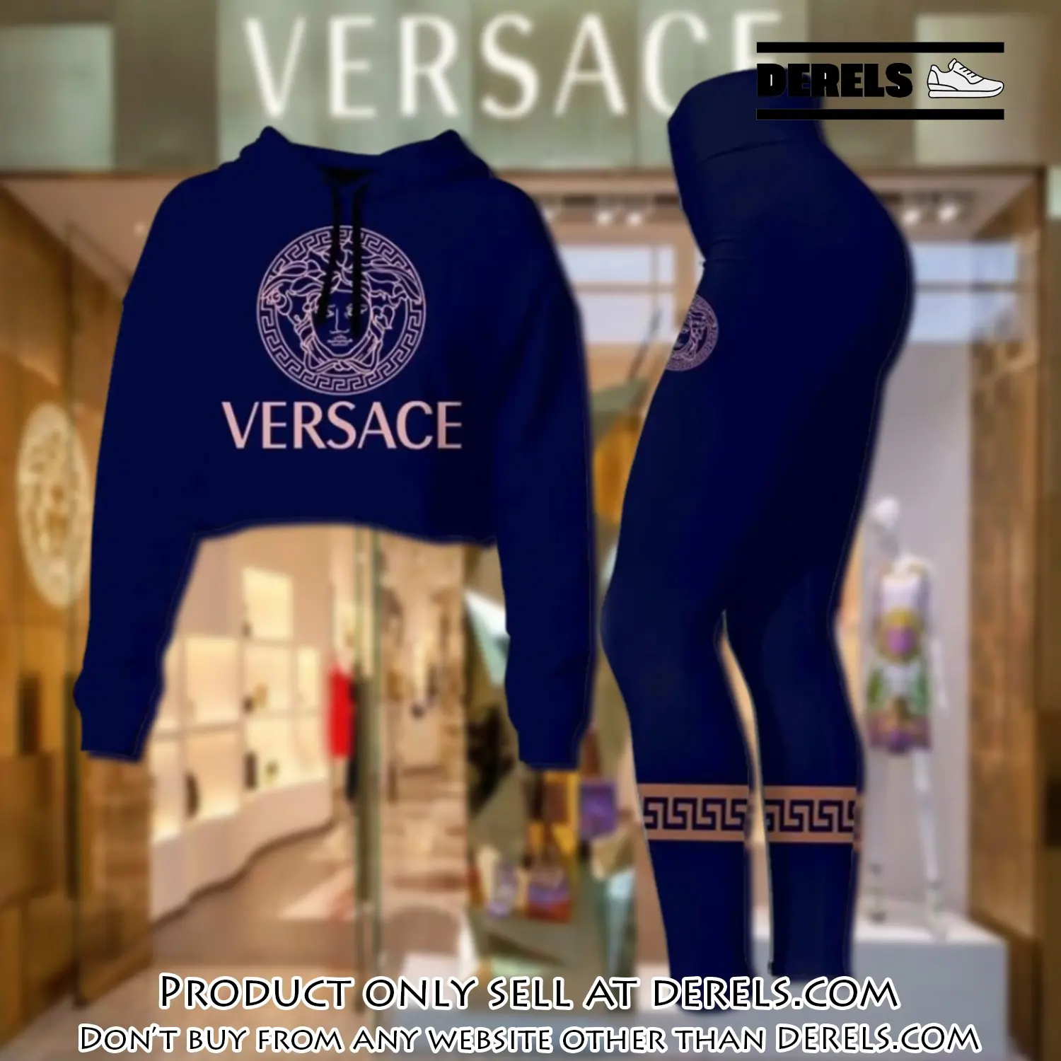 Versace medusa navy luxury brand clothes leggings and crop top set for women dr2028297